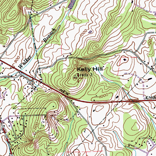 Topographic Map of Kelly Hill, TN
