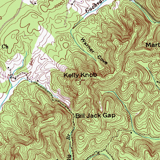 Topographic Map of Kelly Knob, TN
