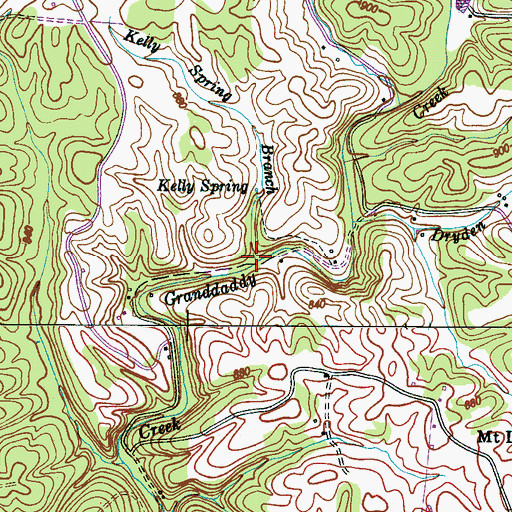 Topographic Map of Kelly Spring Branch, TN