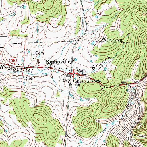 Topographic Map of Kempville, TN