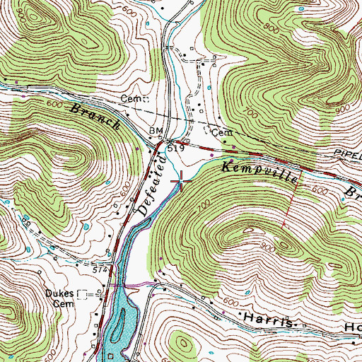 Topographic Map of Kempville Branch, TN