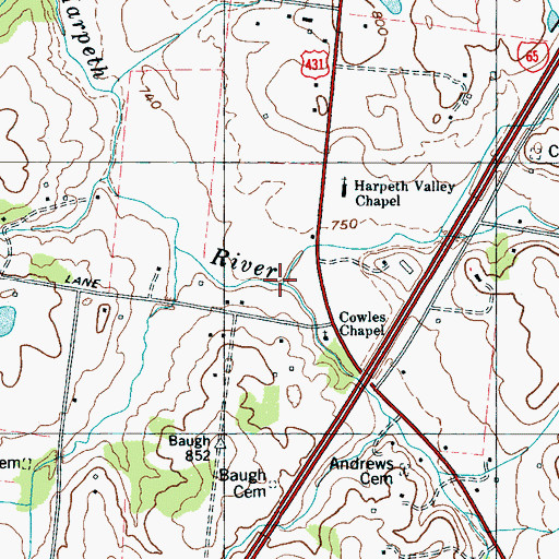 Topographic Map of Kennedy Creek, TN