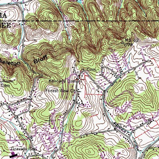 Topographic Map of Kennedy Cemetery, TN
