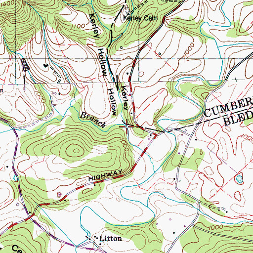 Topographic Map of Kerley Hollow, TN