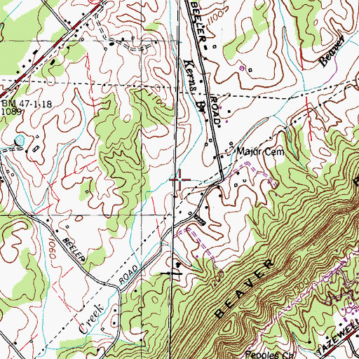 Topographic Map of Kerns Branch, TN
