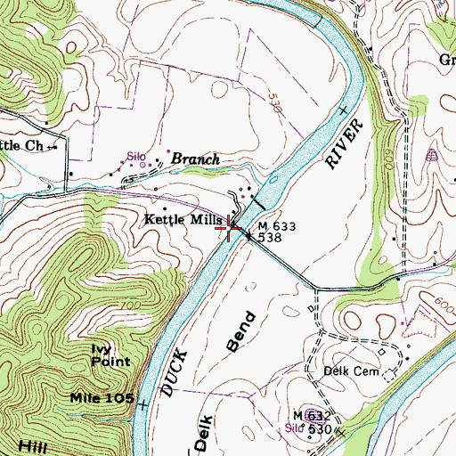 Topographic Map of Kettle Mills, TN