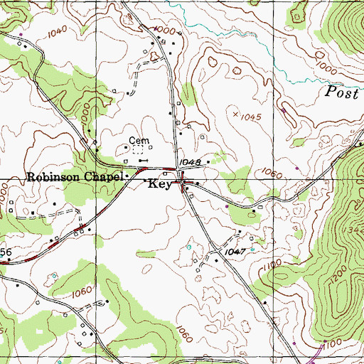 Topographic Map of Key, TN