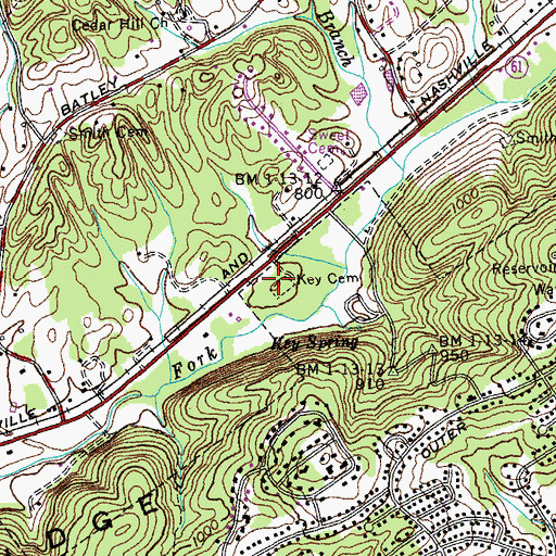 Topographic Map of Key Cemetery, TN