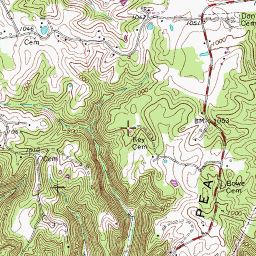 Topographic Map of Key Cemetery, TN