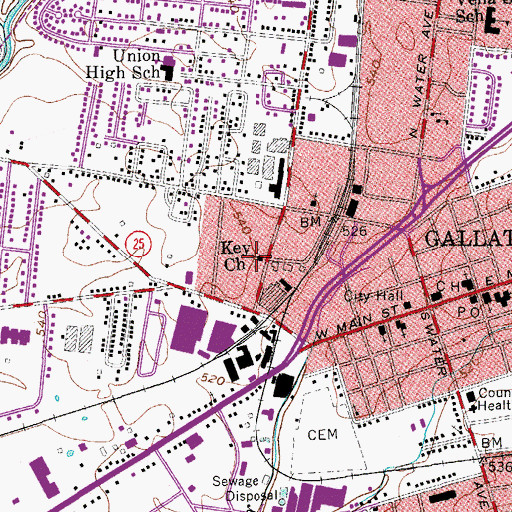 Topographic Map of Key Church, TN