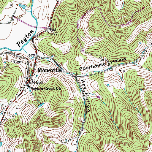 Topographic Map of Key Hollow, TN