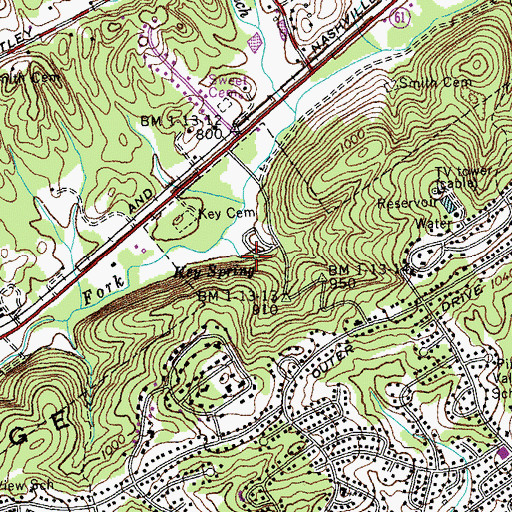 Topographic Map of Key Spring, TN