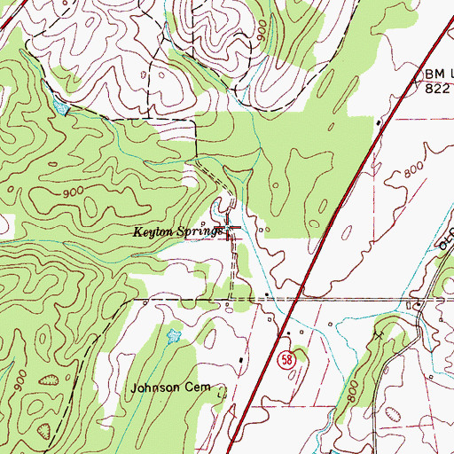 Topographic Map of Keylon Springs, TN