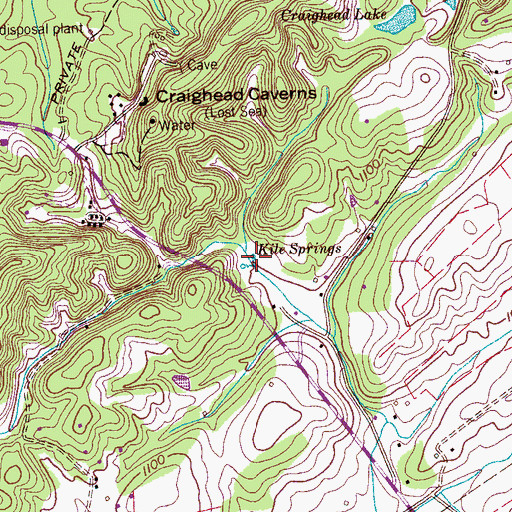 Topographic Map of Kile Springs, TN