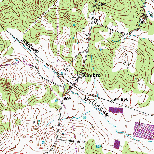 Topographic Map of Kimbro, TN