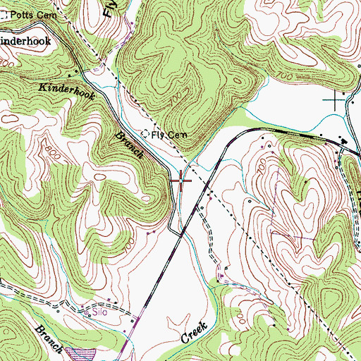 Topographic Map of Kinderhook Branch, TN