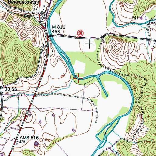 Topographic Map of King Branch, TN