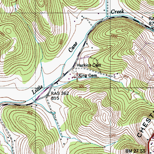Topographic Map of King Cemetery, TN