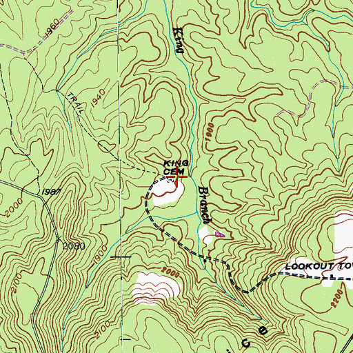 Topographic Map of King Cemetery, TN