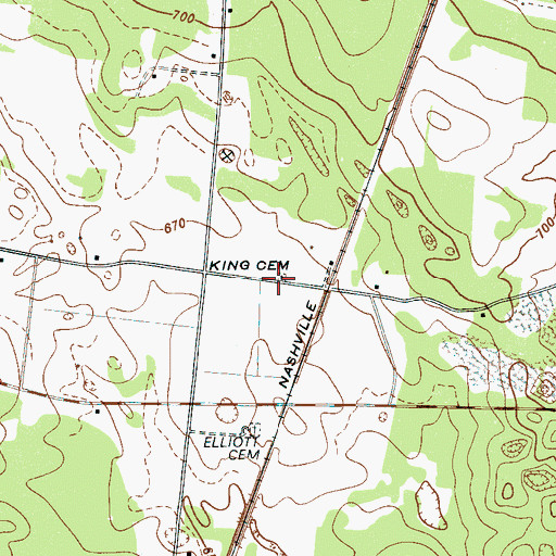 Topographic Map of King Cemetery, TN