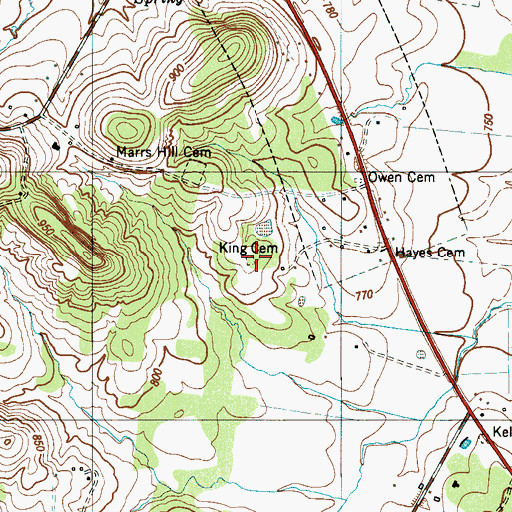 Topographic Map of King Cemetery, TN