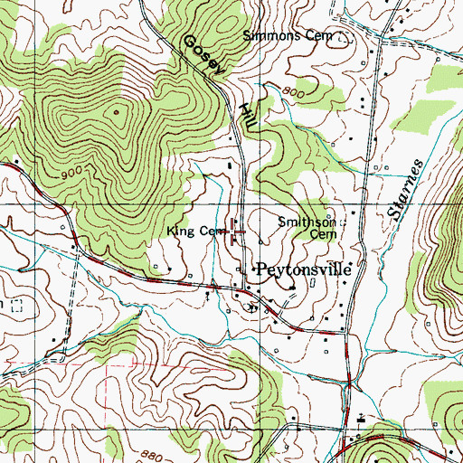 Topographic Map of King Cemetery, TN