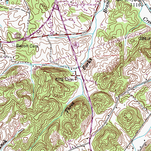 Topographic Map of King Cemetery, TN