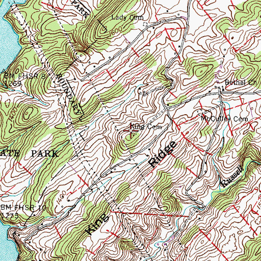Topographic Map of King Cemetery, TN