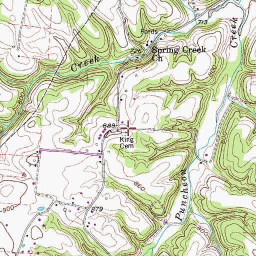 Topographic Map of King Cemetery, TN