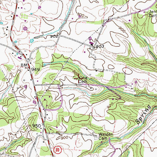 Topographic Map of King Cemetery, TN