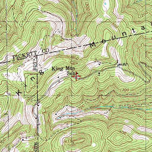 Topographic Map of King Mountain School, TN