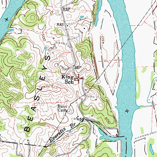 Topographic Map of King School, TN