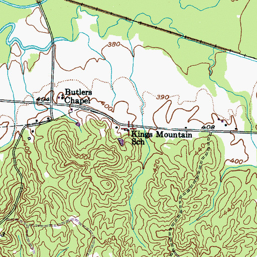 Topographic Map of Kings Mountain School, TN