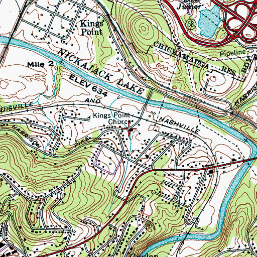 Topographic Map of Kings Point Church, TN