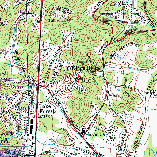 Topographic Map of Kings Ridge, TN