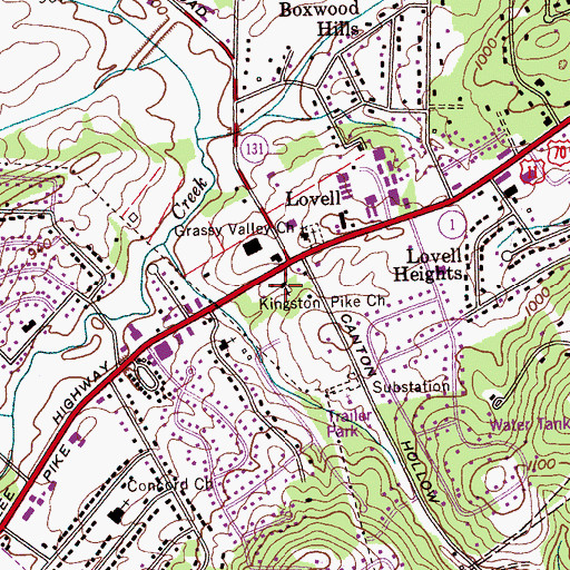 Topographic Map of Kingston Pike Church, TN