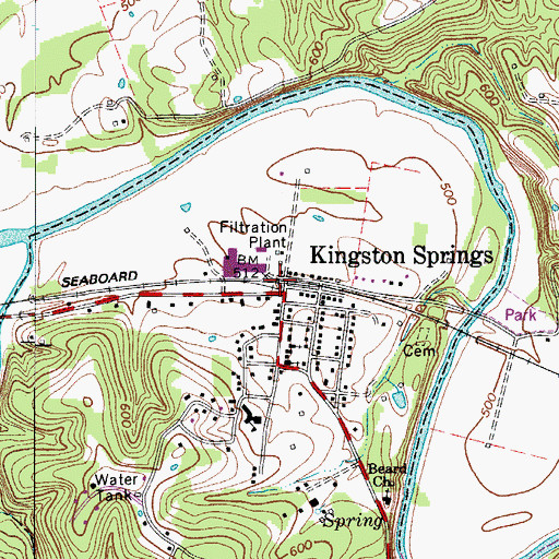 Topographic Map of Kingston Springs, TN