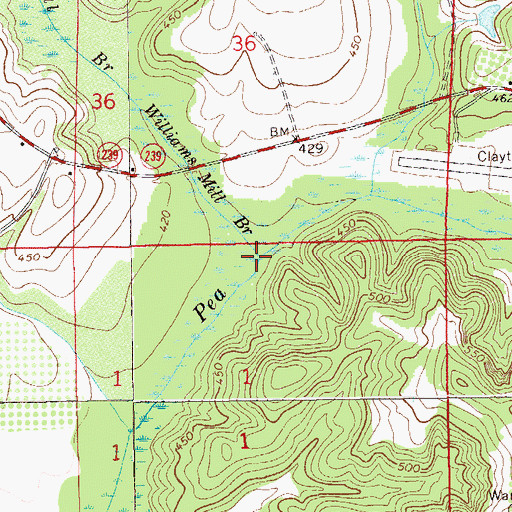 Topographic Map of Williams Mill Branch, AL