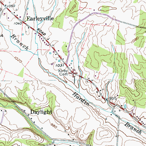 Topographic Map of Kirby Cemetery, TN