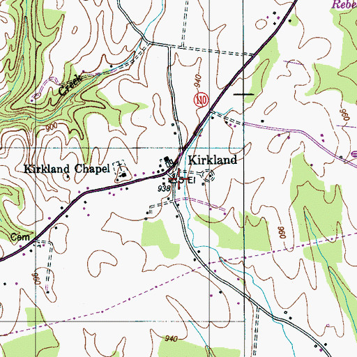 Topographic Map of Kirkland, TN