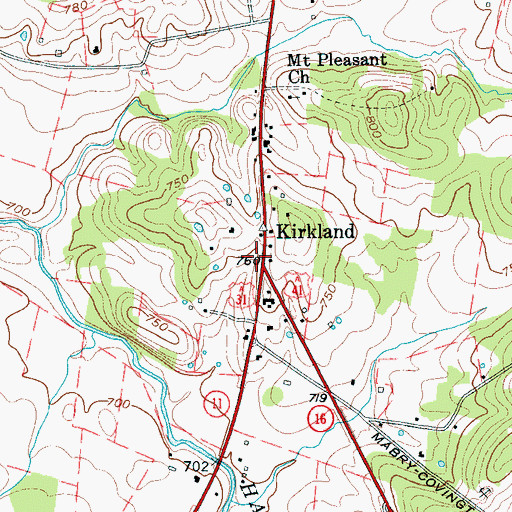 Topographic Map of Kirkland, TN
