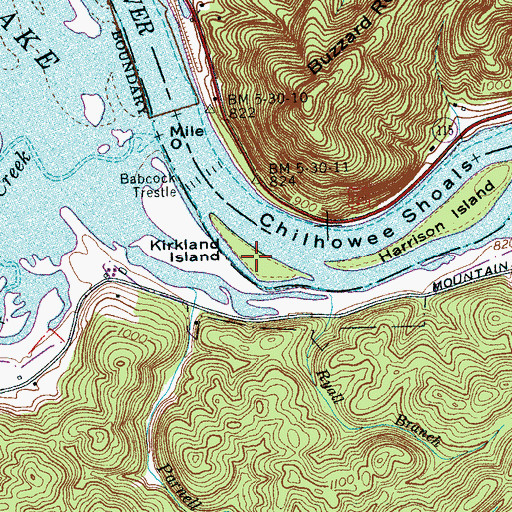 Topographic Map of Kirkland Island, TN