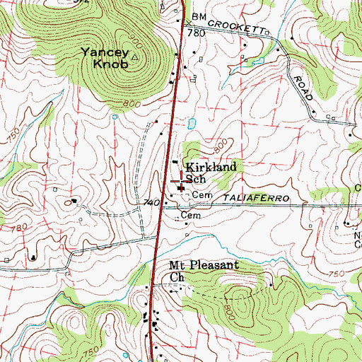 Topographic Map of Kirkland School, TN