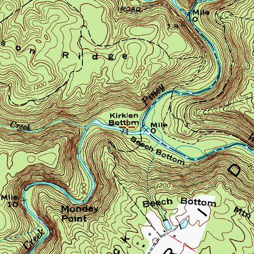 Topographic Map of Kirklen Bottom, TN