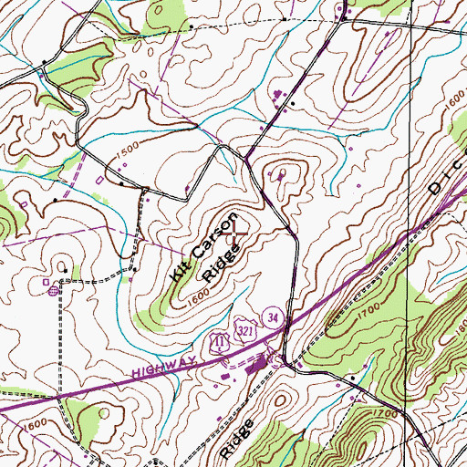Topographic Map of Kit Carson Ridge, TN