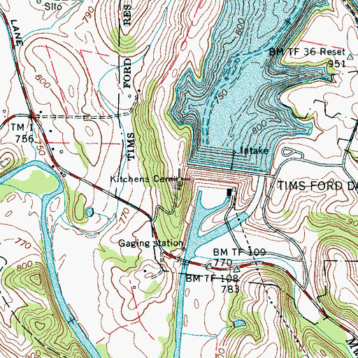 Topographic Map of Kitchens Cemetery, TN