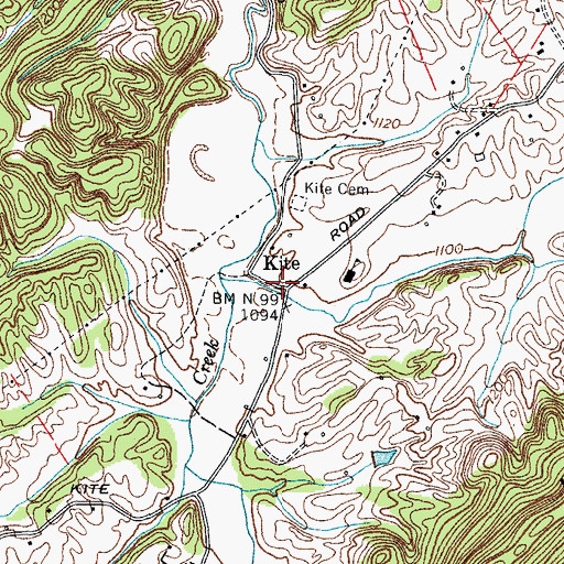 Topographic Map of Kite, TN