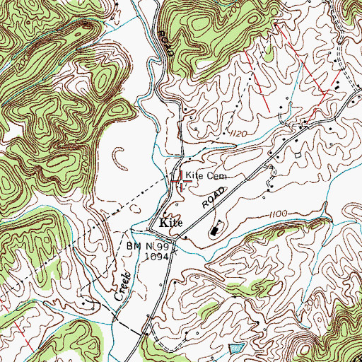 Topographic Map of Kite Cemetery, TN