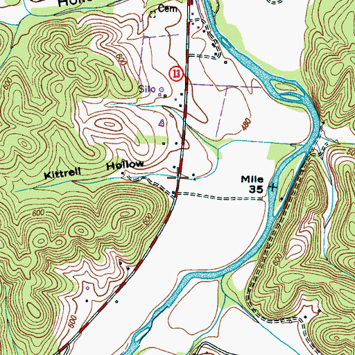 Topographic Map of Kittrell Hollow, TN