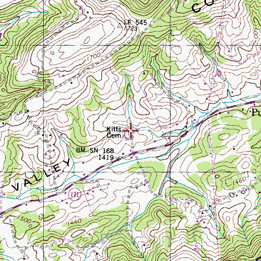 Topographic Map of Kitts Cemetery, TN
